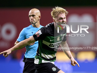 Conrad Harder of Sporting CP celebrates after he scores his team's third goal during the Liga Portugal Betclic match between SC Braga and Sp...