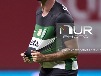 Goncalo Inacio of Sporting CP celebrates after Conrad Harder (not in frame) scores their side's fourth goal during the Liga Portugal Betclic...