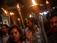 Members of the Bangladesh Students Union hold a torch procession at Dhaka University in Dhaka, Bangladesh, on November 12, 2024. The protest...