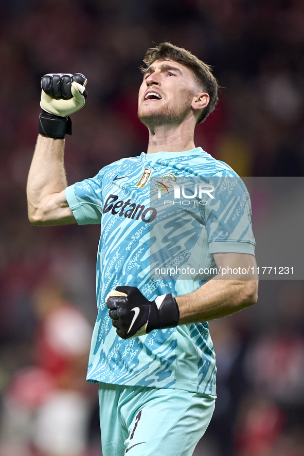 Franco Israel of Sporting CP celebrates after Conrad Harder (not in frame) scores their side's fourth goal during the Liga Portugal Betclic...