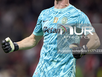 Franco Israel of Sporting CP celebrates after Conrad Harder (not in frame) scores their side's fourth goal during the Liga Portugal Betclic...