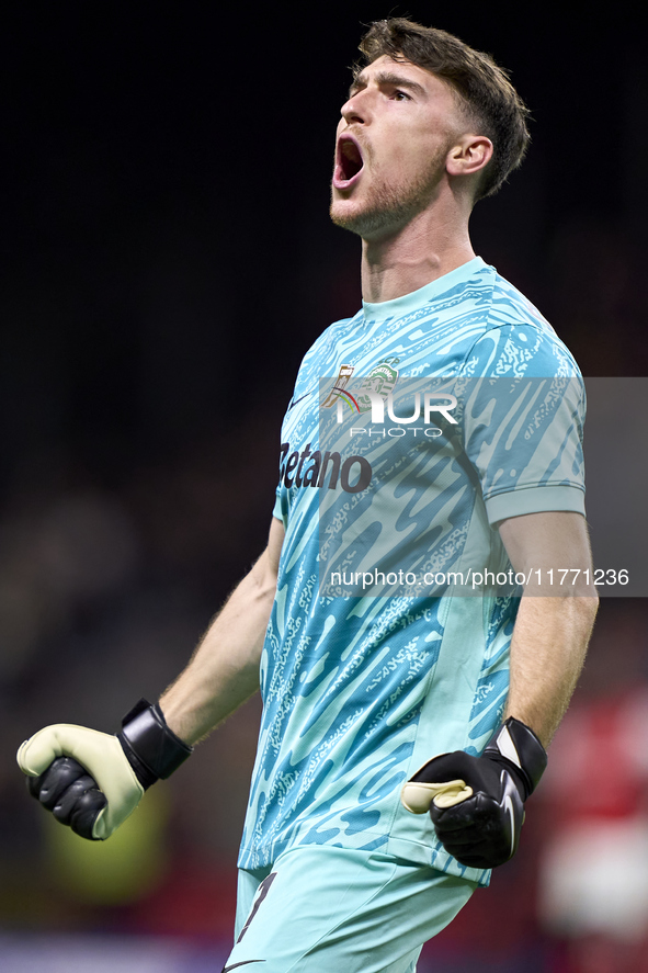 Franco Israel of Sporting CP celebrates after Conrad Harder (not in frame) scores their side's fourth goal during the Liga Portugal Betclic...