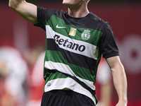 Conrad Harder of Sporting CP celebrates victory after the Liga Portugal Betclic match between SC Braga and Sporting CP at Estadio Municipal...