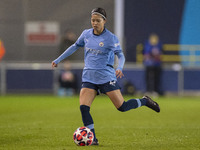 Yui Hasegawa, number 25 of Manchester City W.F.C., plays during the UEFA Champions League Group D match between Manchester City and Hammarby...