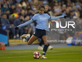 Mary Fowler #8 of Manchester City W.F.C. is in action during the UEFA Champions League Group D match between Manchester City and Hammarby at...