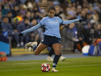 Mary Fowler #8 of Manchester City W.F.C. is in action during the UEFA Champions League Group D match between Manchester City and Hammarby at...