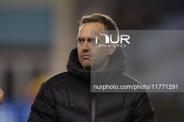 Hammarby IF manager Martin Sjogren is present during the UEFA Champions League Group D match between Manchester City and Hammarby at the Joi...