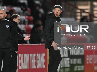 Manager Alex Revell manages Stevenage during the EFL Trophy match between Stevenage and Gillingham at the Lamex Stadium in Stevenage, Englan...