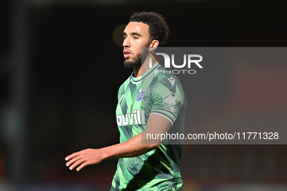 Remeao Hutton of Gillingham looks on during the EFL Trophy match between Stevenage and Gillingham at the Lamex Stadium in Stevenage, England...