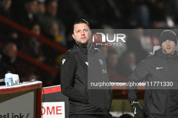 Manager Mark Bonner (Manager Gillingham) looks on during the EFL Trophy match between Stevenage and Gillingham at the Lamex Stadium in Steve...