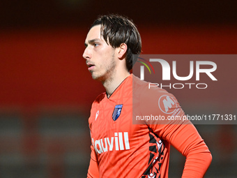 Goalkeeper Ashby Hammond (13 Gillingham) looks on during the EFL Trophy match between Stevenage and Gillingham at the Lamex Stadium in Steve...