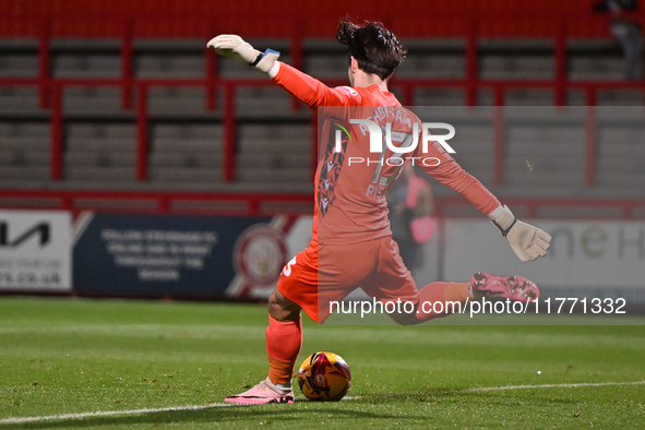 Goalkeeper Ashby Hammond (13 Gillingham) participates in the EFL Trophy match between Stevenage and Gillingham at the Lamex Stadium in Steve...