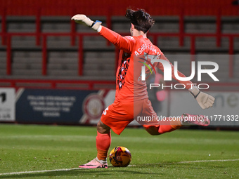 Goalkeeper Ashby Hammond (13 Gillingham) participates in the EFL Trophy match between Stevenage and Gillingham at the Lamex Stadium in Steve...