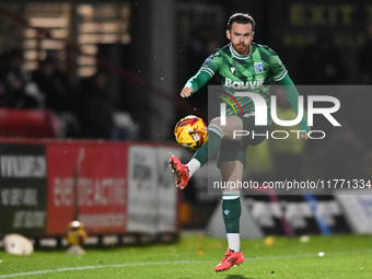 Jack Nolan (7 Gillingham) controls the ball during the EFL Trophy match between Stevenage and Gillingham at the Lamex Stadium in Stevenage,...