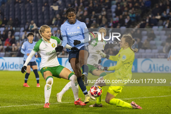 Khadija Shaw #21 of Manchester City W.F.C. is in action during the UEFA Champions League Group D match between Manchester City and Hammarby...