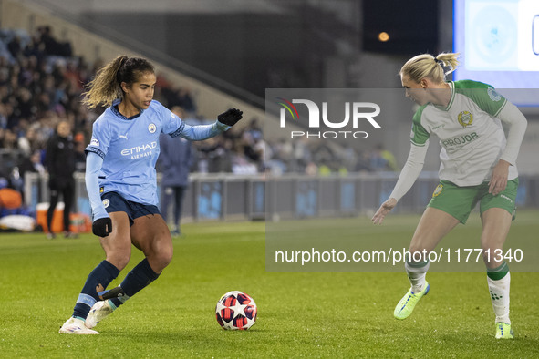 Mary Fowler #8 of Manchester City W.F.C. possesses the ball during the UEFA Champions League Group D match between Manchester City and Hamma...