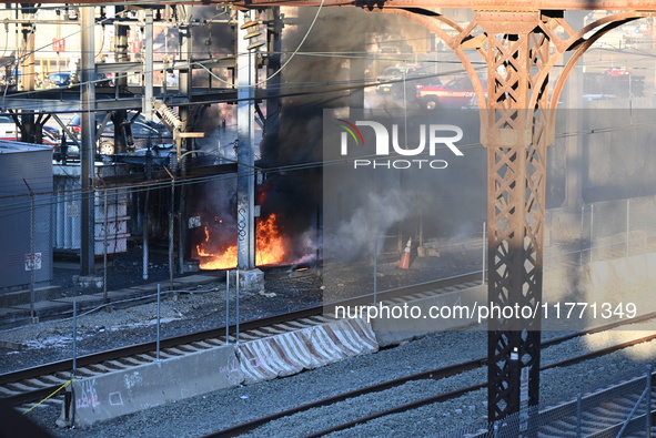 A transformer explosion occurs at a Con Edison substation in the Parkchester section of Bronx, New York, United States, on November 12, 2024...