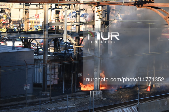 A transformer explosion occurs at a Con Edison substation in the Parkchester section of Bronx, New York, United States, on November 12, 2024...