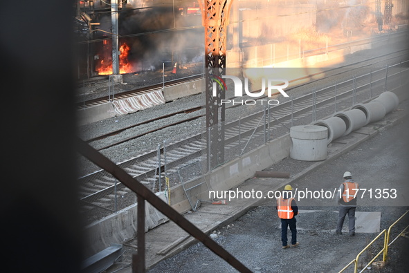 A transformer explosion occurs at a Con Edison substation in the Parkchester section of Bronx, New York, United States, on November 12, 2024...