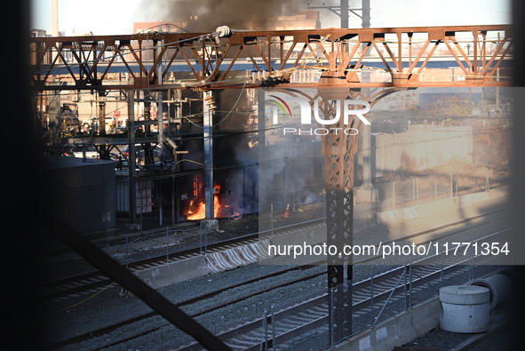 A transformer explosion occurs at a Con Edison substation in the Parkchester section of Bronx, New York, United States, on November 12, 2024...