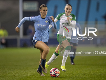 Kerstin Casparij #18 of Manchester City W.F.C. is in action during the UEFA Champions League Group D match between Manchester City and Hamma...