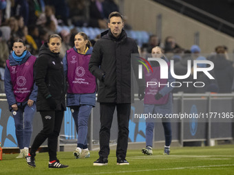 Manchester City W.F.C. manager Gareth Taylor is present during the UEFA Champions League Group D match between Manchester City and Hammarby...