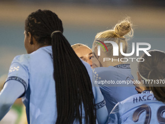 Kerstin Casparij #18 of Manchester City W.F.C. is in action during the UEFA Champions League Group D match between Manchester City and Hamma...