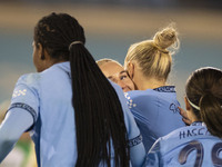 Kerstin Casparij #18 of Manchester City W.F.C. is in action during the UEFA Champions League Group D match between Manchester City and Hamma...