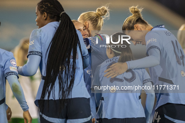 Kerstin Casparij #18 of Manchester City W.F.C. is in action during the UEFA Champions League Group D match between Manchester City and Hamma...