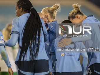 Kerstin Casparij #18 of Manchester City W.F.C. is in action during the UEFA Champions League Group D match between Manchester City and Hamma...