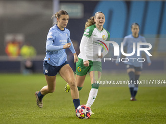 Kerstin Casparij #18 of Manchester City W.F.C. is in action during the UEFA Champions League Group D match between Manchester City and Hamma...