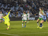 Laura Blindkilde Brown #19 of Manchester City W.F.C. scores a goal during the UEFA Champions League Group D match between Manchester City an...