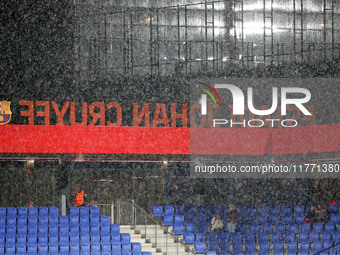 Rain falls shortly before the start of the match between FC Barcelona Women and SKN St. Poelten Women, corresponding to week 3 of Group D of...