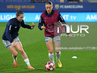 Maria Mikolajova and Sophie Hillebrand play during the match between FC Barcelona Women and SKN St. Poelten Women, corresponding to week 3 o...