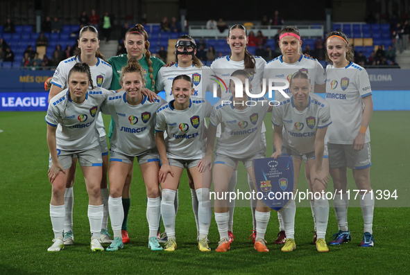 The St. Poelten team plays during the match between FC Barcelona Women and SKN St. Poelten Women, corresponding to week 3 of Group D of the...