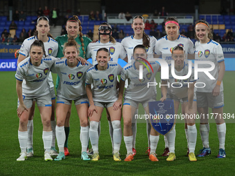 The St. Poelten team plays during the match between FC Barcelona Women and SKN St. Poelten Women, corresponding to week 3 of Group D of the...