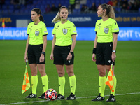 The referee Eleni Antoniou and her assistants are present during the match between FC Barcelona Women and SKN St. Polten Women, correspondin...