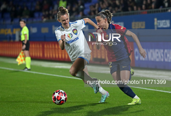 Ona Batlle and Rita Schumacher play during the match between FC Barcelona Women and SKN St. Poelten Women, corresponding to week 3 of Group...