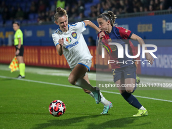 Ona Batlle and Rita Schumacher play during the match between FC Barcelona Women and SKN St. Poelten Women, corresponding to week 3 of Group...