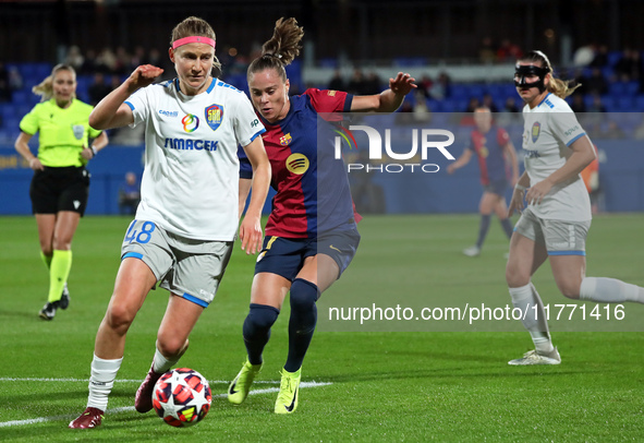 Kamila Dubcova and Ewa Pajor play during the match between FC Barcelona Women and SKN St. Poelten Women, corresponding to week 3 of Group D...