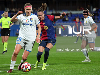 Kamila Dubcova and Ewa Pajor play during the match between FC Barcelona Women and SKN St. Poelten Women, corresponding to week 3 of Group D...