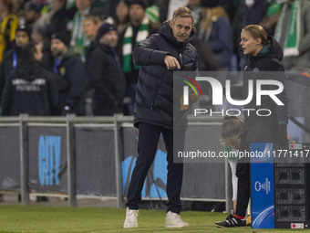 Hammarby IF manager Martin Sjogren gesticulates during the UEFA Champions League Group D match between Manchester City and Hammarby at the J...