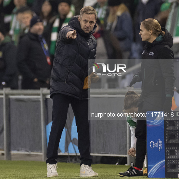 Hammarby IF manager Martin Sjogren gesticulates during the UEFA Champions League Group D match between Manchester City and Hammarby at the J...