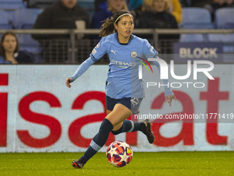 Yui Hasegawa, number 25 of Manchester City W.F.C., participates in the UEFA Champions League Group D match between Manchester City and Hamma...