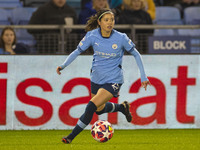 Yui Hasegawa, number 25 of Manchester City W.F.C., participates in the UEFA Champions League Group D match between Manchester City and Hamma...