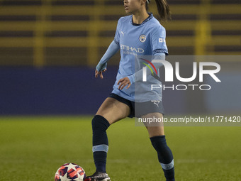 Yui Hasegawa, number 25 of Manchester City W.F.C., participates in the UEFA Champions League Group D match between Manchester City and Hamma...