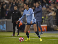 Leila Ouahabi #15 of Manchester City W.F.C. is in action during the UEFA Champions League Group D match between Manchester City and Hammarby...