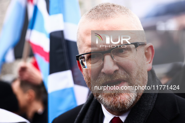 A far-right member of the European Parliament, Grzegorz Braun, attends Independence March celebrating the 106 anniversary of Poland regainin...