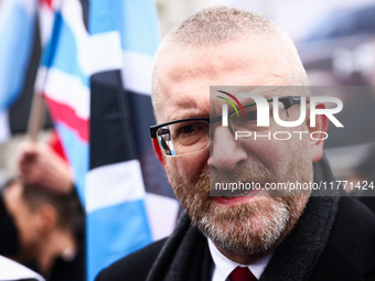 A far-right member of the European Parliament, Grzegorz Braun, attends Independence March celebrating the 106 anniversary of Poland regainin...