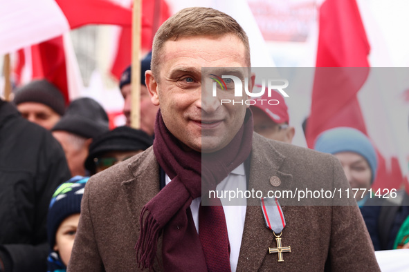 Robert Bakiewicz, an ultra-nationalist activist, attends Independence March celebrating the 106 anniversary of Poland regaining independence...